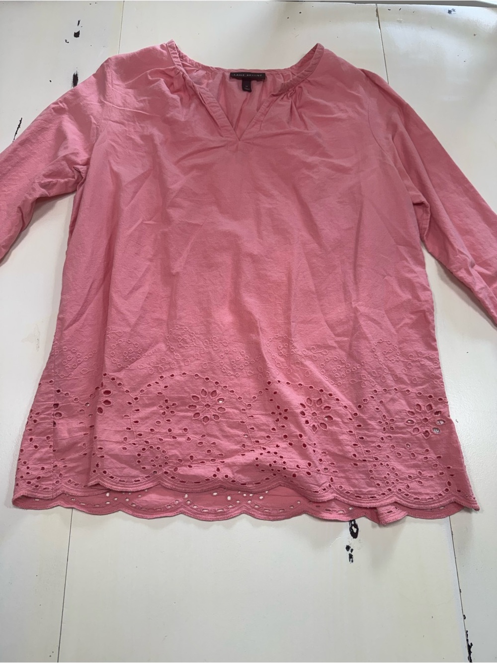 Lane Bryant Women's Dusty Pink Split-Neck Eyelet Hem Tunic Blouse (Size 14)